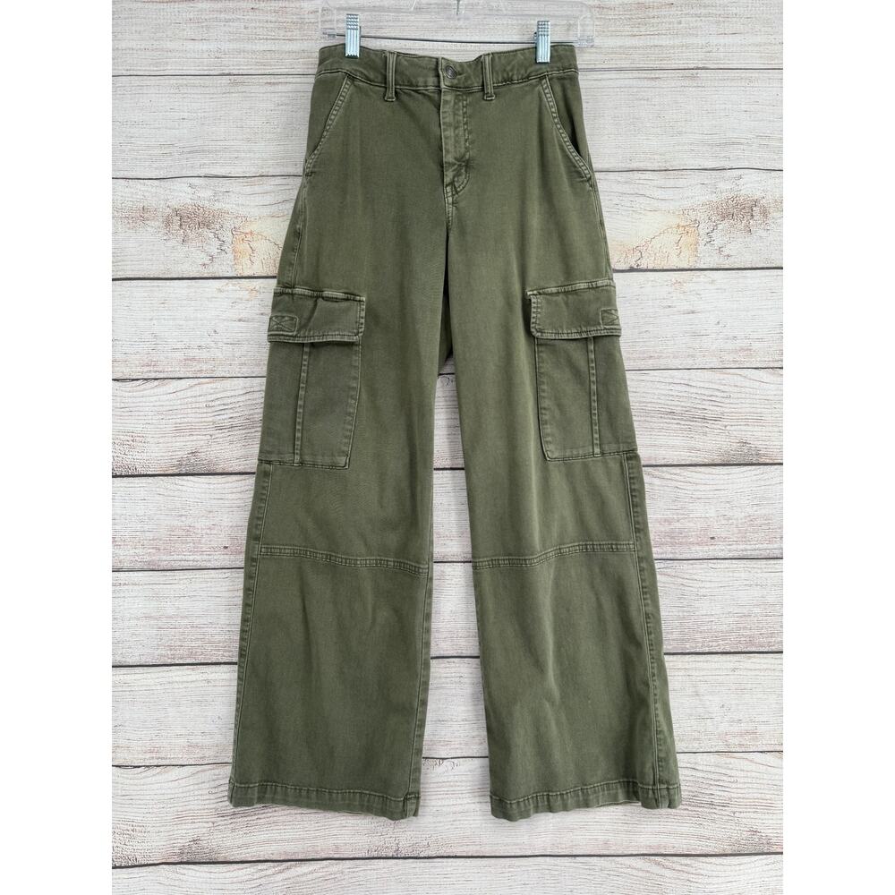 American Eagle Baggy Wide Leg Cargo Pants Womens 2 Olive Green Stretch